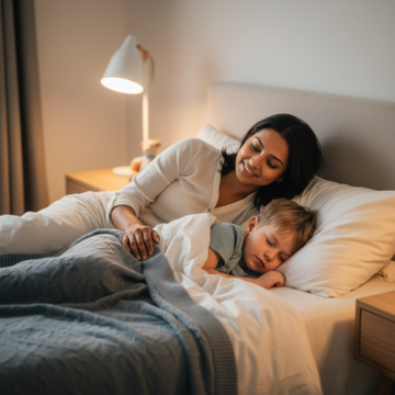 Een Rustige Bedtijdroutine – Zo Help Je Je Kind Ontspannen voor het Slapen, moeder en kind ontspannen in bed.