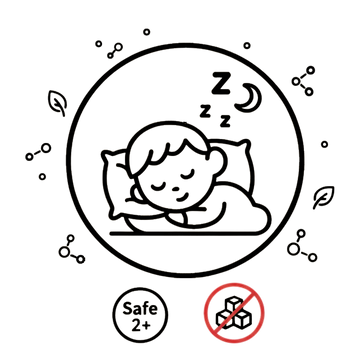 A safe image of a sleeping child surrounded by leaves, representing peaceful sleep and Snoozly Bites.