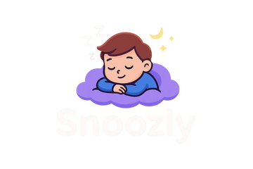 Cute logo with a sleeping boy on a cloud, representing Snoozly Bites, promoting relaxation and sleep.