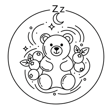 Cute cartoon bear surrounded by stars, representing Snoozly Bites for a cozy nighttime theme.